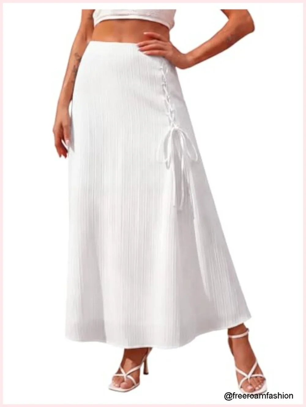 Flowy High Waisted A-Line Midi Skirt with Tie Front